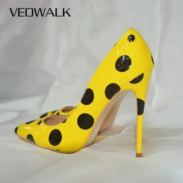 Black Polka Dots Women Yellow Stilettos