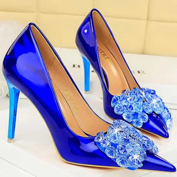 Women 10.5cm Sexy Rhinestone Crystal Green Pumps - Image 2