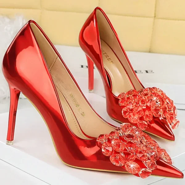Women 10.5cm Sexy Rhinestone Crystal Green Pumps - Image 3