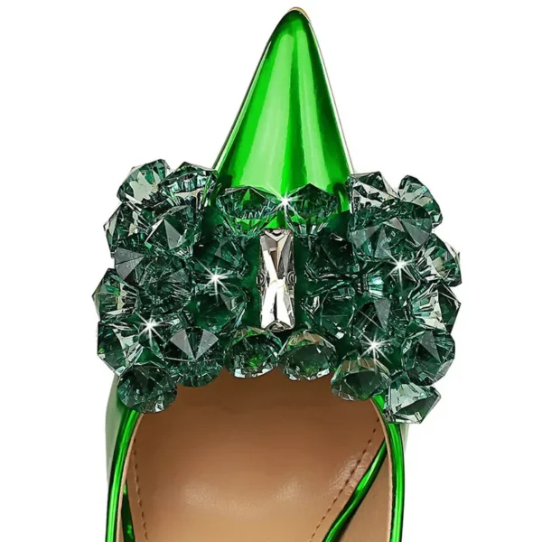 Women 10.5cm Sexy Rhinestone Crystal Green Pumps - Image 5