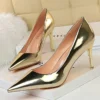 Women Mteallic Patent Bronze Leather Pumps