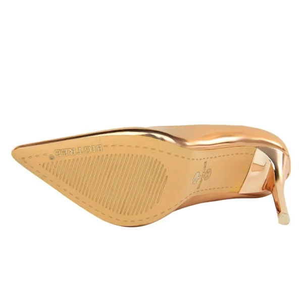 Women Mteallic Patent Bronze Leather Pumps - Image 5