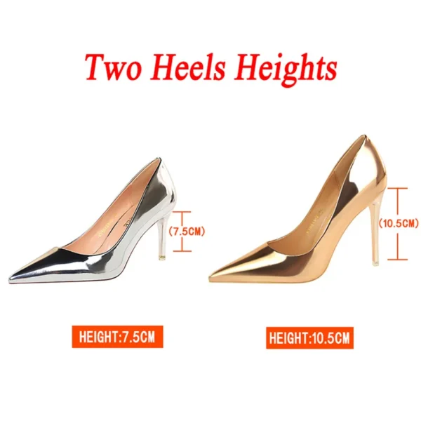 Women Mteallic Patent Bronze Leather Pumps - Image 6