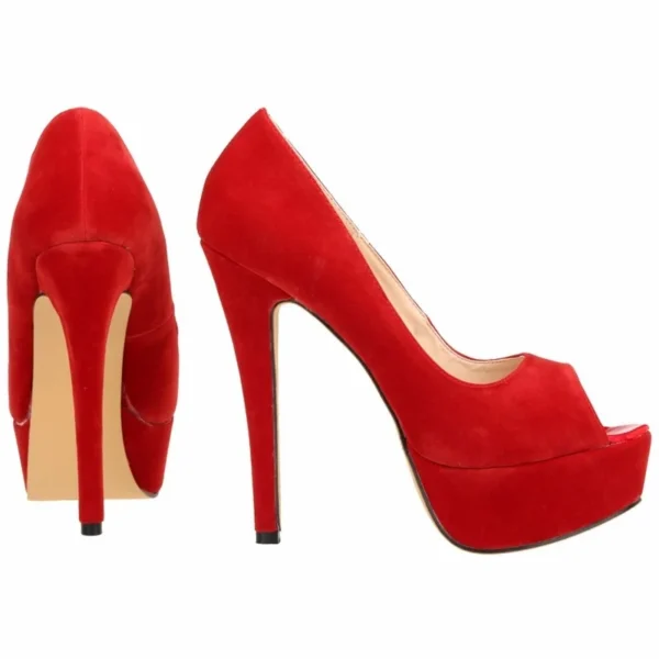 Peep Toe Velvet Pumps - Image 4
