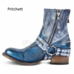 Women's Blue Genuine Leather Ankle Boots