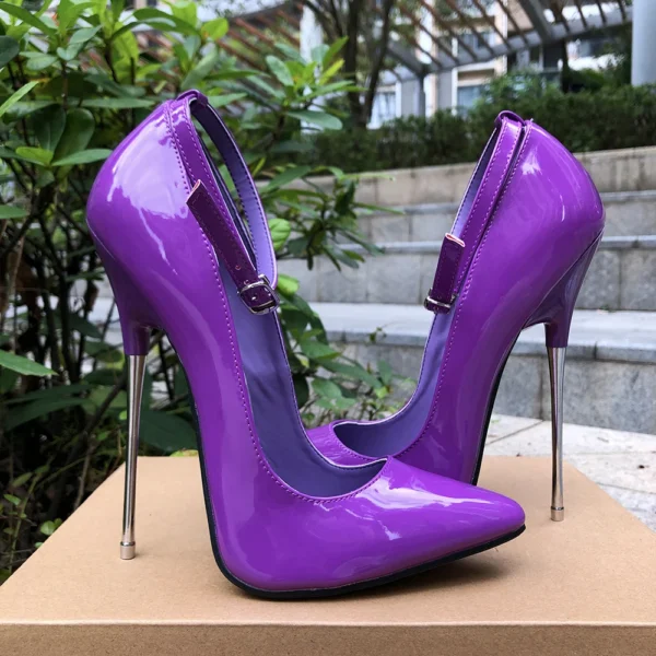 16cm Extreme Metal High Heels Purple Stilettos - Image 3