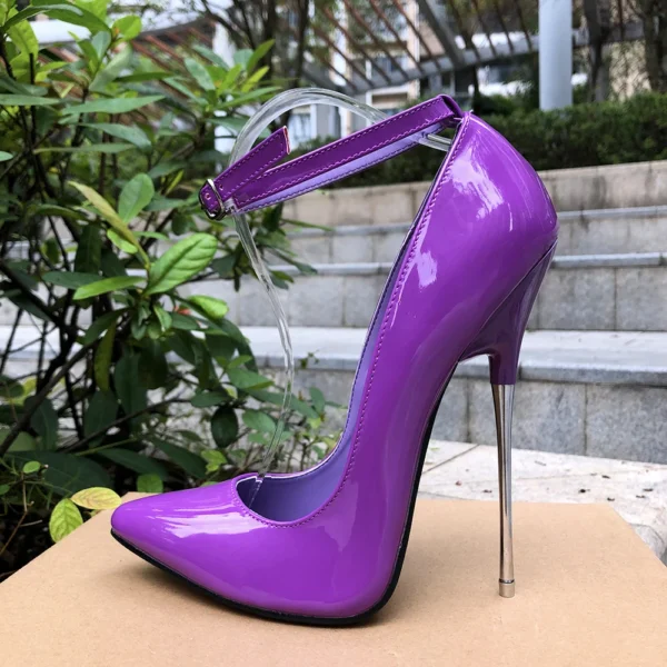 16cm Extreme Metal High Heels Purple Stilettos - Image 5