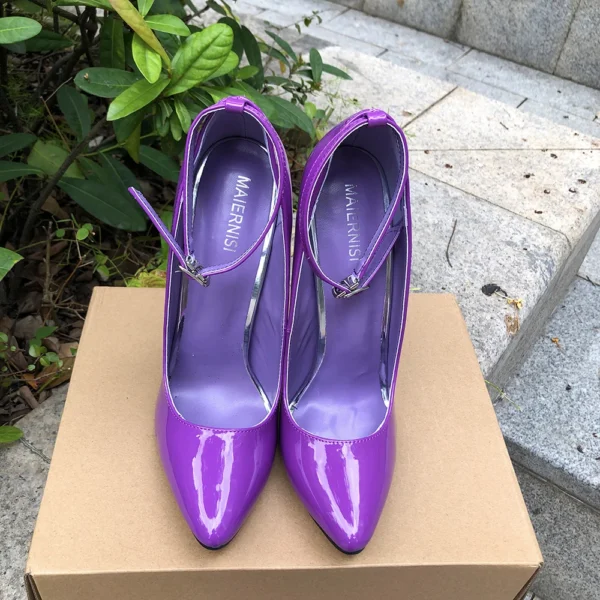16cm Extreme Metal High Heels Purple Stilettos - Image 6