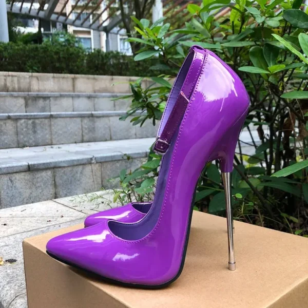 16cm Extreme Metal High Heels Purple Stilettos