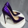 Purple Spikes Rivets High Heels