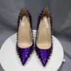 Purple Spikes Rivets High Heels - Image 5