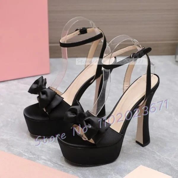 Bowknot Platform Satin Sandals Purple - Image 3