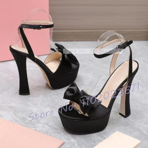 Bowknot Platform Satin Sandals Purple - Image 4