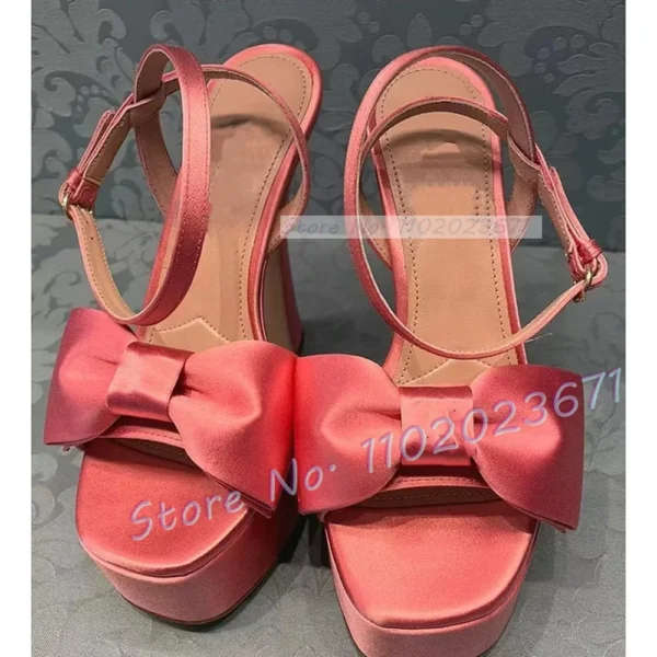 Bowknot Platform Satin Sandals Purple - Image 5