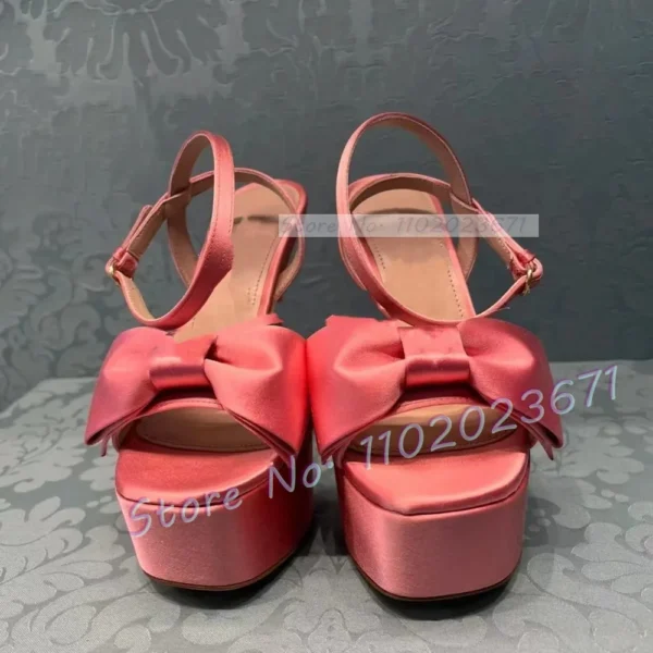 Bowknot Platform Satin Sandals Purple - Image 6