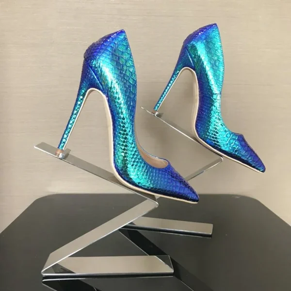 Elegant Snakeskin High Heels Blue - Image 2