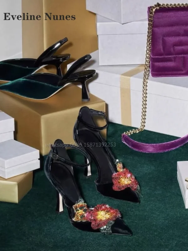Flower Bling Velvet Purple Sandals - Image 2