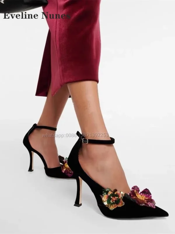 Flower Bling Velvet Purple Sandals - Image 4