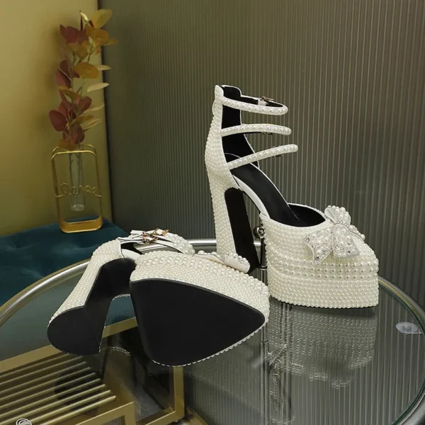 Hand Inlaid Pearl/rhinestone High Heel Sandals - Image 2
