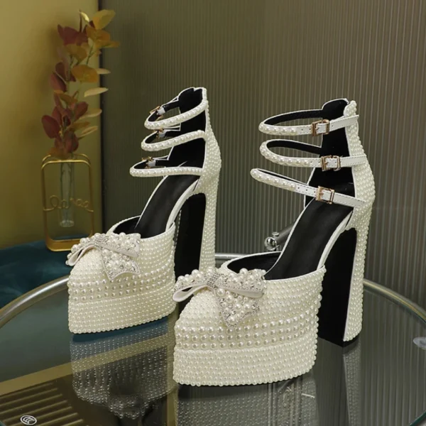 Hand Inlaid Pearl/rhinestone High Heel Sandals