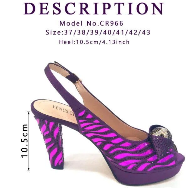 High Quality Comfortable Heels & Bag Set in Purple - Image 6