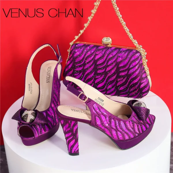 High Quality Comfortable Heels & Bag Set in Purple