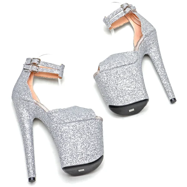 20cm/8inches glitter material silver extreme high heels - Image 3