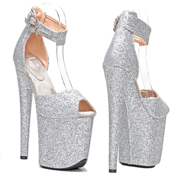 20cm/8inches glitter material silver extreme high heels - Image 4