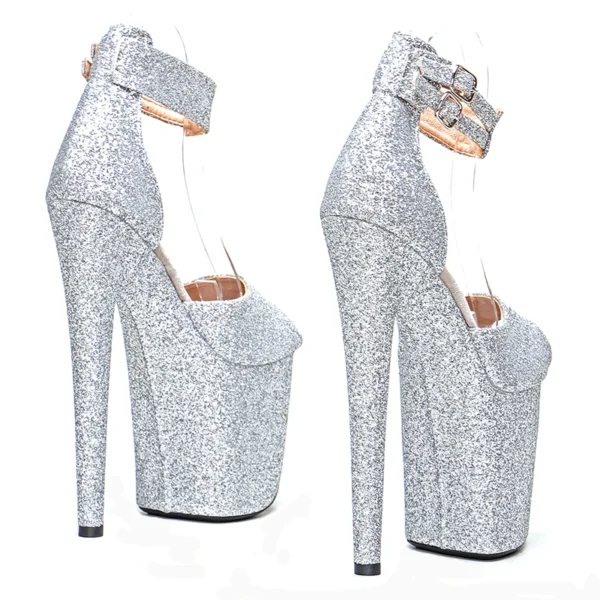 20cm/8inches glitter material silver extreme high heels - Image 5