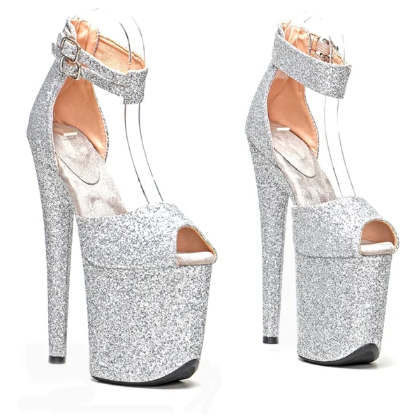 20cm/8inches glitter material silver extreme high heels