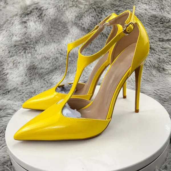 Glossy Slingback Yellow Stilettos - Image 4