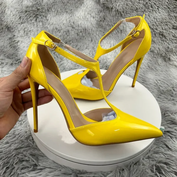 Glossy Slingback Yellow Stilettos - Image 5
