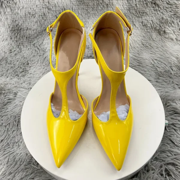 Glossy Slingback Yellow Stilettos - Image 6