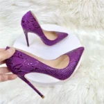 Purple Embossed Crocodile Effect Women Pumps