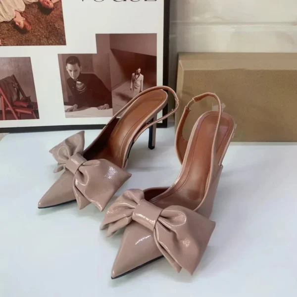 Bow Leather High Heels Sweet Pink Slingback Heeled Shoes - Image 2