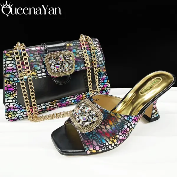 Queena Yan 2025 Latest Fashion Women’s Black Pointed Toe Sandals With Matching Handbag Set -Perfect for Weddings and Parties - AliExpress 322