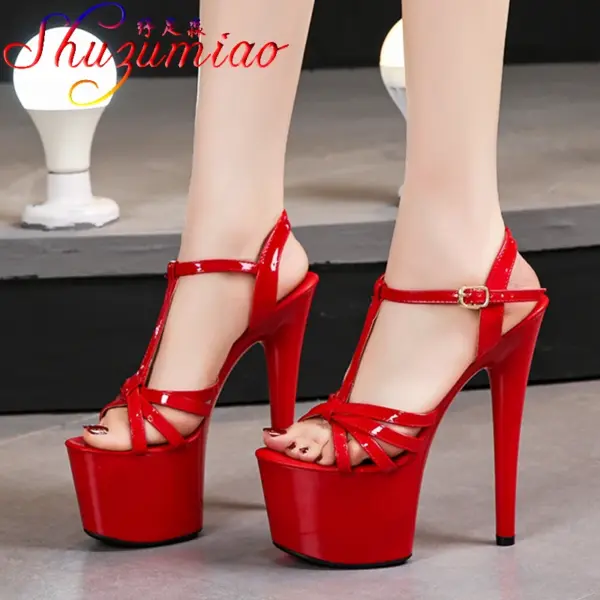 2021 European Summer Sandals Candy Color Point Open toe  Cross belt Red Women Party Shoes High Heels 17cm Thin Heel Sandals Lady - AliExpress 322 - Image 2