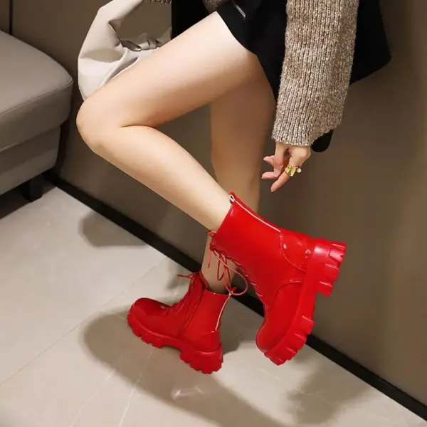 Women Boots Patent Leather Platform Shoes Brand Ankle Fashion High Heel Boots Women Autumn Winter Warm Platform Boots Black Red - AliExpress 322 - Image 2