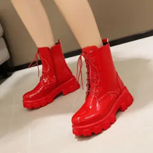 Women Boots Patent Leather Platform Shoes Brand Ankle Fashion High Heel Boots Women Autumn Winter Warm Platform Boots Black Red - AliExpress 322