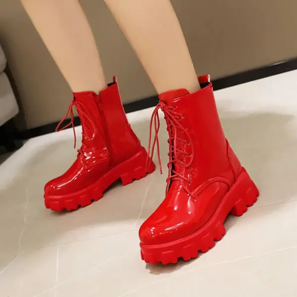 Women Boots Patent Leather Platform Shoes Brand Ankle Fashion High Heel Boots Women Autumn Winter Warm Platform Boots Black Red - AliExpress 322