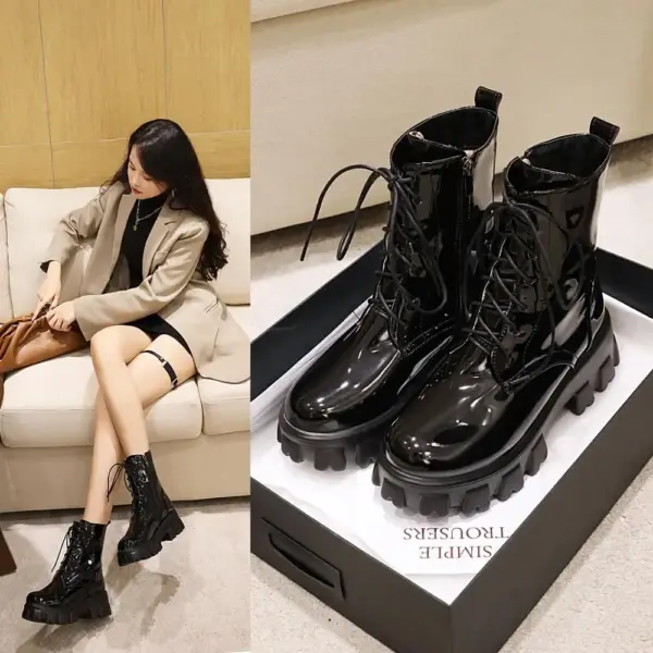 Women Boots Patent Leather Platform Shoes Brand Ankle Fashion High Heel Boots Women Autumn Winter Warm Platform Boots Black Red - AliExpress 322 - Image 6