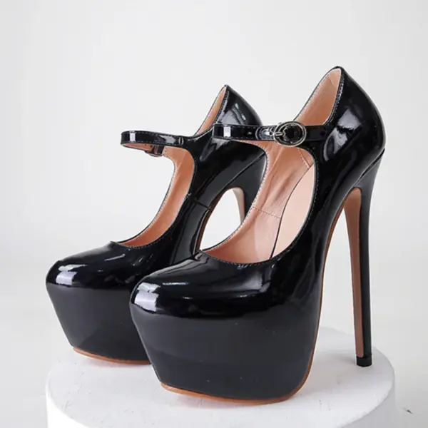 130mm High Heels|17cm Stiletto Heels Platform Pumps - Patent Leather Buckle Strap For Party & Wedding - Image 3