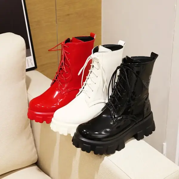 Women Boots Patent Leather Platform Shoes Brand Ankle Fashion High Heel Boots Women Autumn Winter Warm Platform Boots Black Red - AliExpress 322 - Image 3
