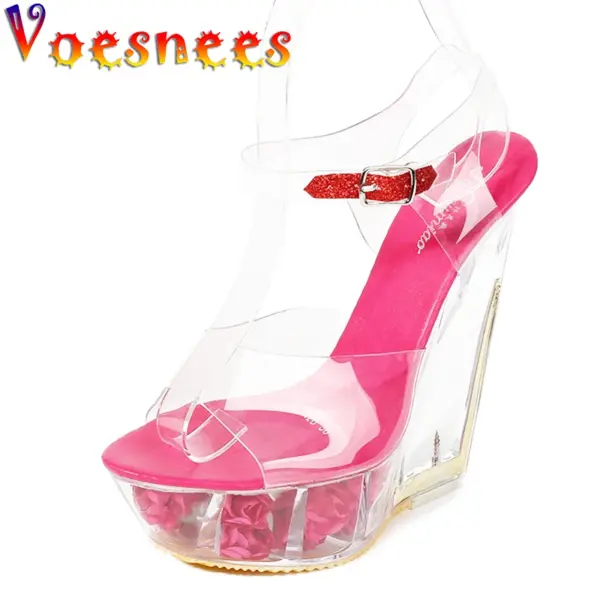 Wedge Heel Sandals Female Outdoor Home women's Summer Slipper Woman Shoes Pink Beach Shoe Girl Party 14cm Transparent High Heel