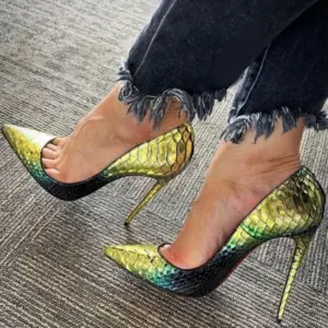 Sexy Python Printed Gradient Color Shoes 12CM Stiletto Heels Party Dress Shoes Gold Snakeskin Leather Pointed Toe Banquet Pumps - AliExpress 322