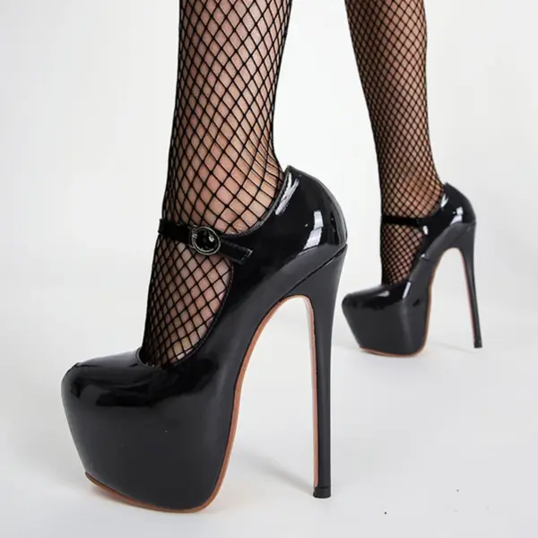 130mm High Heels|17cm Stiletto Heels Platform Pumps - Patent Leather Buckle Strap For Party & Wedding - Image 2