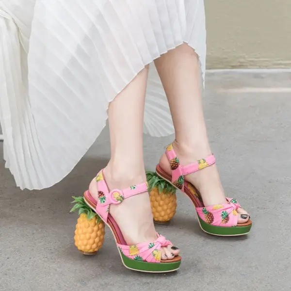 Phoentin pineapple high heels buckle strap sandals 2025 pink printed Peep-Toe Pumps summer platform shoes women novelty FT919 - AliExpress 322 - Image 2
