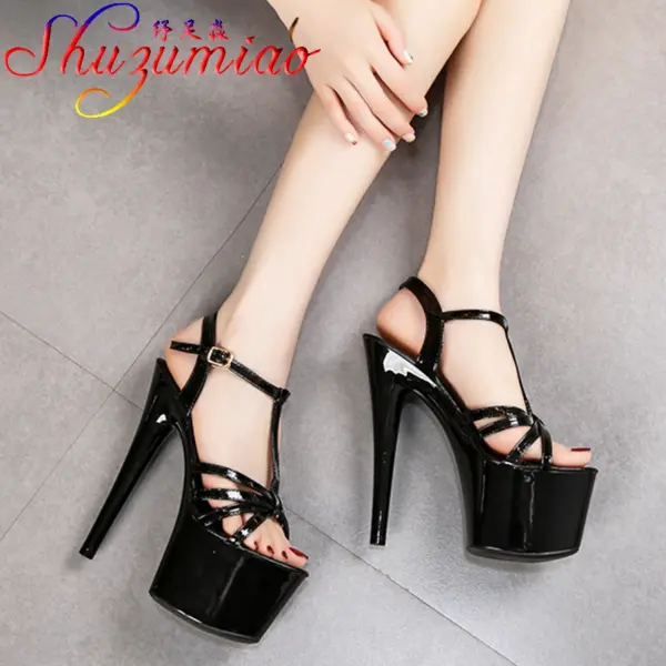 2021 European Summer Sandals Candy Color Point Open toe  Cross belt Red Women Party Shoes High Heels 17cm Thin Heel Sandals Lady - AliExpress 322 - Image 4