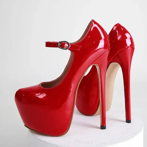 130mm High Heels|17cm Stiletto Heels Platform Pumps - Patent Leather Buckle Strap For Party & Wedding - Image 5