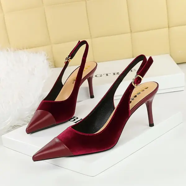 BIGTREE Velvet Mixed Colors High Heels Slingback Women's Lady Pumps Stiletto 7/9.5cm Prom Casual High-Heeled sandals Green Black - AliExpress 322 - Image 4